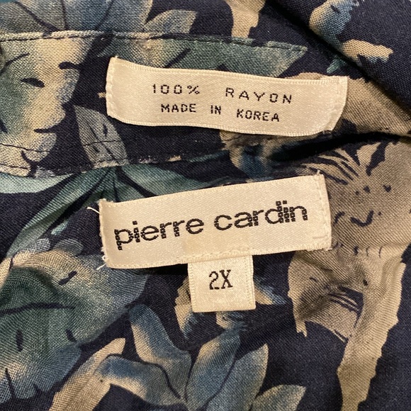 Vintage green/black Pierre Cardin Rayon Hawaiian Shirt Made Korea Size 2x - Picture 2 of 4